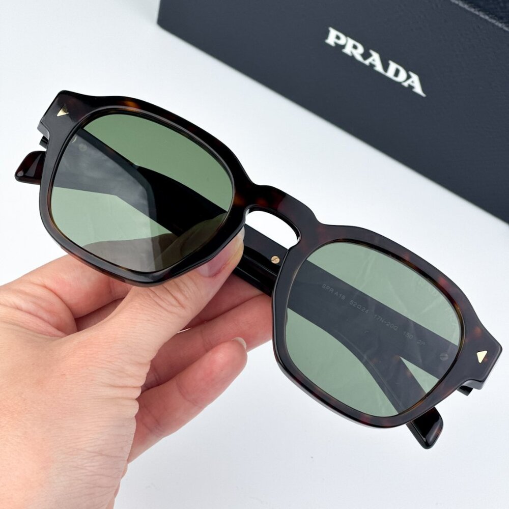 Prada PRA16S 17N20G BRAND NEW Sunglasses Radica Tortoise Polarized Green Phantos - Picture 2 of 13